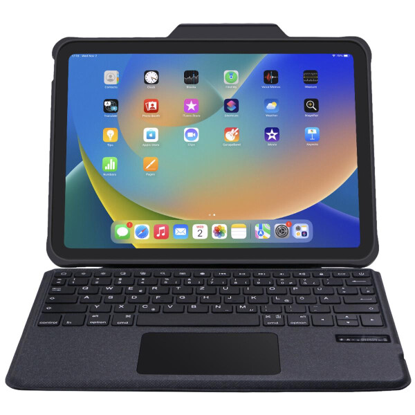 DEQSTER Rugged Touch Keyboard Folio - mit Trackpad für iPad 10.9" (10. Gen.) - Bluetooth - QWERTZ Layout - robust, stabil, langlebig, Tastatur, Stifhalterung