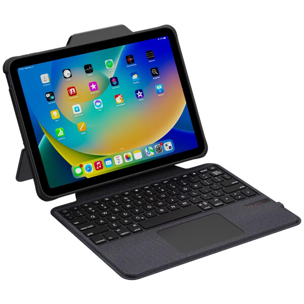 DEQSTER Rugged Touch Keyboard Folio - mit Trackpad für iPad 10.9" (10. Gen.) - Bluetooth - QWERTZ Layout - robust, stabil, langlebig, Tastatur, Stifhalterung