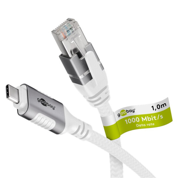 Goobay 74180, 10 m, Cat6, F/UTP (FTP), USB C, RJ-45, Weiß