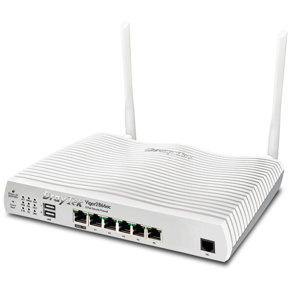 Draytek Vigor 2866Vac, Wi-Fi 5 (802.11ac), Dual-Band (2,4 GHz/5 GHz), Eingebauter Ethernet-Anschluss, ADSL, Weiß, Tabletop-Router