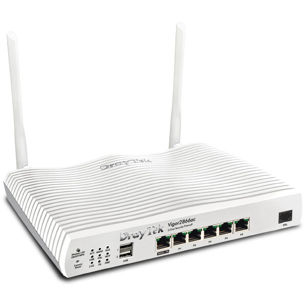 Draytek Vigor 2866Vac, Wi-Fi 5 (802.11ac), Dual-Band (2,4 GHz/5 GHz), Eingebauter Ethernet-Anschluss, ADSL, Weiß, Tabletop-Router