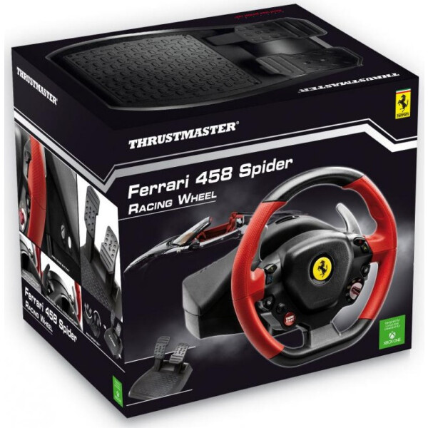 ThrustMaster Ferrari 458 Spider, Lenkrad + Pedale, Xbox One, D-Pad, Kabelgebunden, Schwarz, Rot, 370 mm