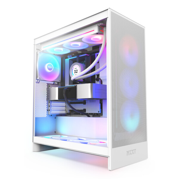 NZXT H7 Flow RGB, Midi Tower, PC, Weiß, ATX, EATX, micro ATX, Mini-ITX, SGCC, Gehärtetes Glas, 18,5 cm