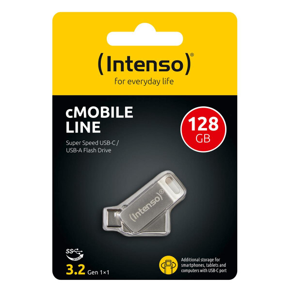 Intenso cMobile Line, 128 GB, USB Type-A / USB Type-C, 3.2 Gen 1 (3.1 Gen 1), 70 MB/s, Drehring, Silber