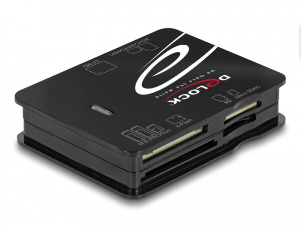 Delock USB 2.0 Card Reader für CF / SD / Micro SD / MS / xD / M2 Speicherkarten - CF - MMC - MS Duo - MS Micro (M2) - MicroSD (TransFlash) - SD - xD - Schwarz - 480 Mbit/s - USB 2.0 - 43,5 mm - 56,6 mm