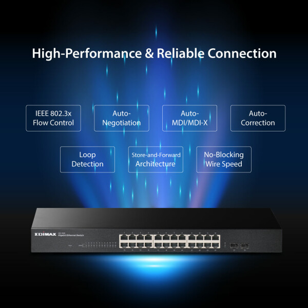 Edimax GS-1026 V3, Unmanaged, Gigabit Ethernet (10/100/1000), Vollduplex, Rack-Einbau