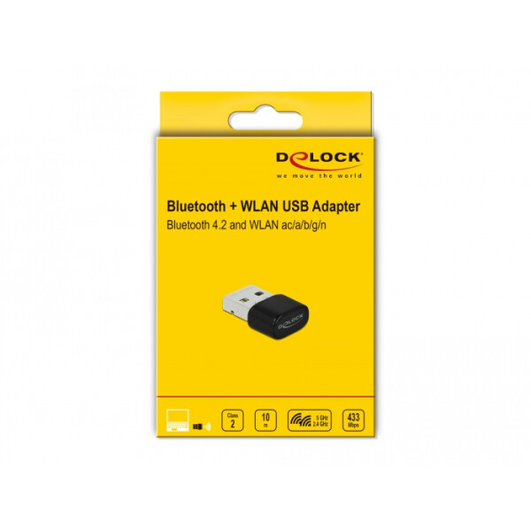 Delock Bluetooth 4.2 und Dualband WLAN ac/a/b/g/n 433 Mbps USB Adapter, Verkabelt & Kabellos, USB, WLAN, 433 Mbit/s, Schwarz