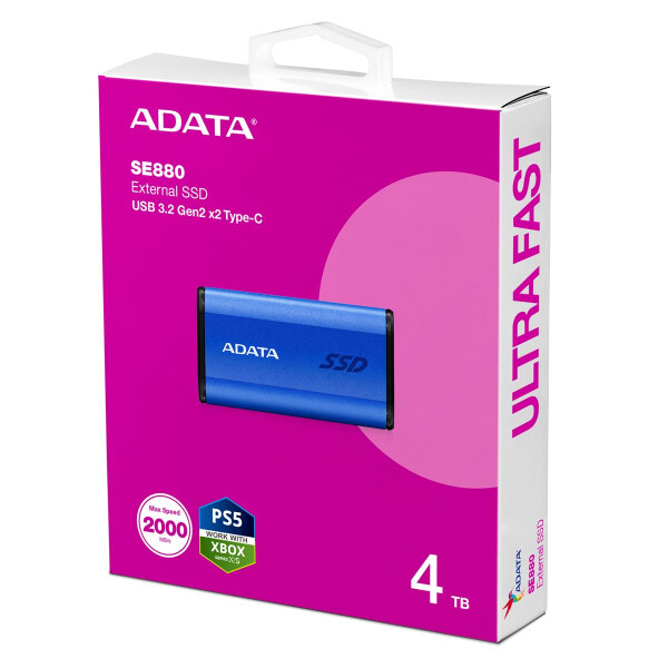 ADATA SE880, 4 TB, USB Typ-C, 3.2 Gen 2 (3.1 Gen 2), 2000 MB/s, Blau