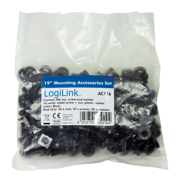 LogiLink AC116, Schraubensatz, Schwarz, 50 Stück(e)