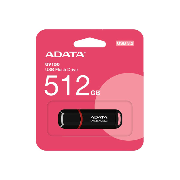 ADATA UV150, 512 GB, USB Typ-A, 3.2 Gen 1 (3.1 Gen 1), 100 MB/s, Kappe, Schwarz, Rot