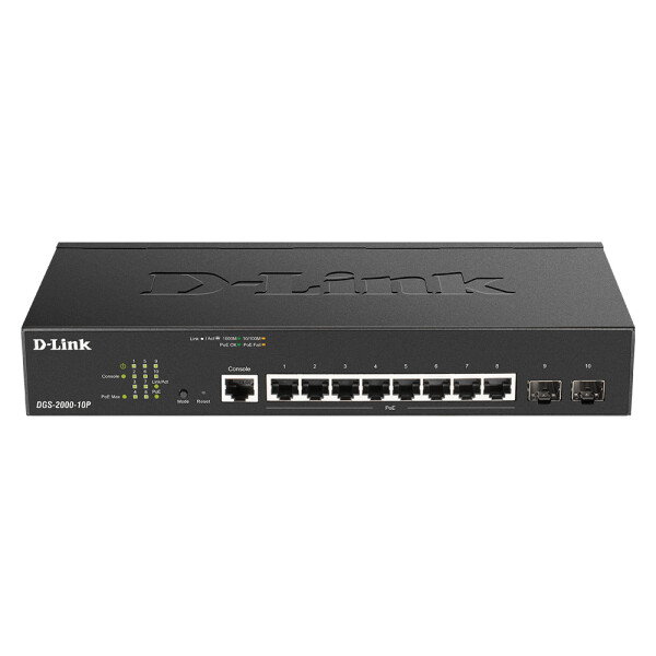 D-Link DGS-2000-10P, Managed, L2/L3, Gigabit Ethernet (10/100/1000), Power over Ethernet (PoE), Rack-Einbau, 1U