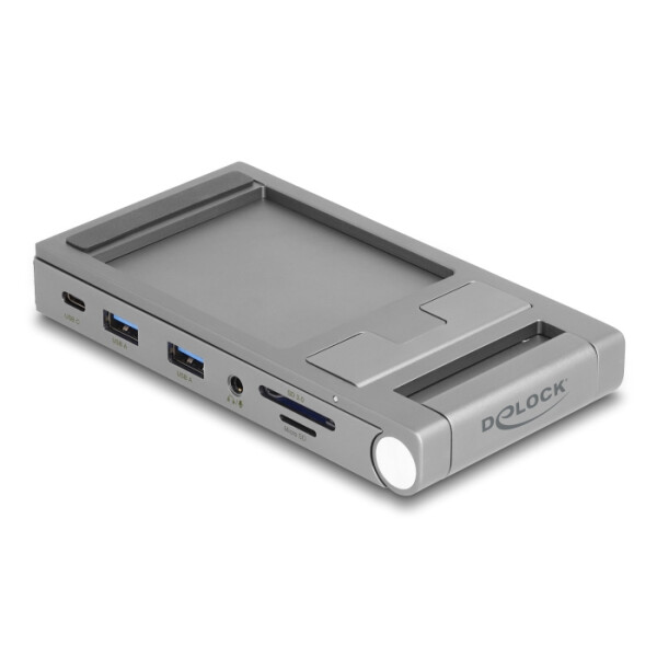 Delock Tablet und Notebook Dockingstation 4K mit integrierter Halterung - HDMI / USB / Hub / SD / Micro SD / PD 3.0 - klappbar, Kabelgebunden, USB 3.2 Gen 1 (3.1 Gen 1) Type-C, 60 W, Grau, MicroSD (TransFlash), SD, 3840 x 2160 Pixel