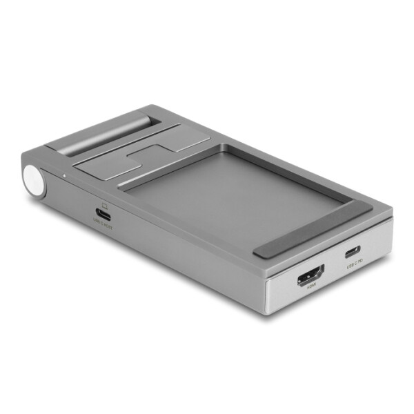 Delock Tablet und Notebook Dockingstation 4K mit integrierter Halterung - HDMI / USB / Hub / SD / Micro SD / PD 3.0 - klappbar, Kabelgebunden, USB 3.2 Gen 1 (3.1 Gen 1) Type-C, 60 W, Grau, MicroSD (TransFlash), SD, 3840 x 2160 Pixel