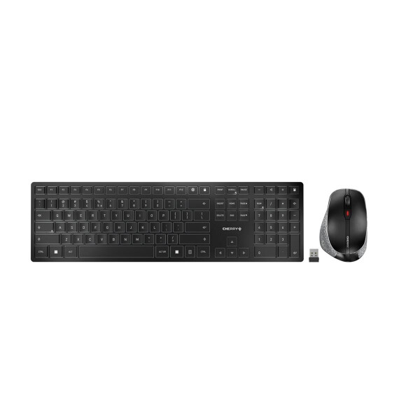 Cherry DW 9500 SLIM, Kabellos, RF Wireless + Bluetooth, Scherenschalter, QWERTY, Schwarz, Grau, Maus enthalten