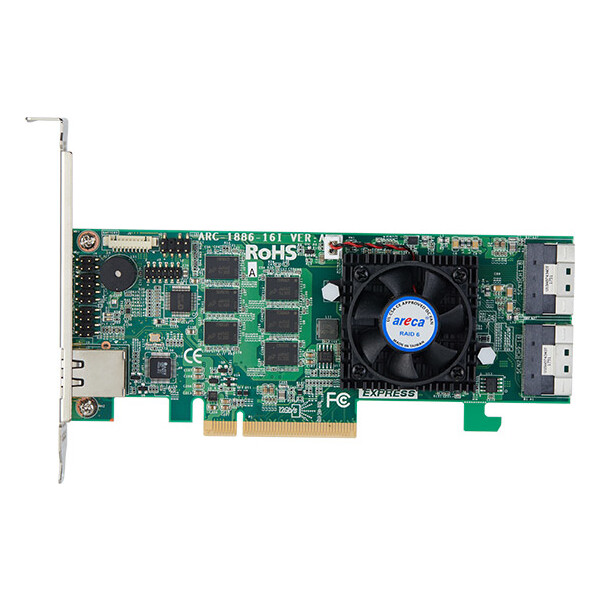 Areca ARC-1886-16I, PCI Express 4.0, SAS, SATA, PCI Express x8, 0,1,3,5,6,10,30,50,60,JBOD, 12 Gbit/s, 8000 MB, DDR4