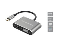 Conceptronic Dock USB-C->HDMI USB3.0 VGA 100WPD 15cm gr