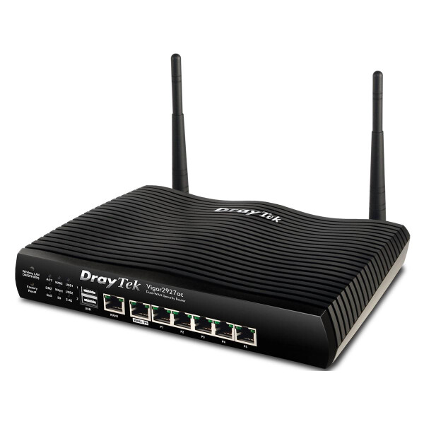 Draytek Vigor2927ac, Wi-Fi 5 (802.11ac), Dual-Band (2,4 GHz/5 GHz), Ethernet/LAN, Schwarz, Tabletop-Router