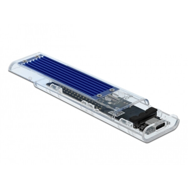 Delock Externes Gehäuse für M.2 NVMe PCIe SSD mit USB Type-C Buchse transparent, SSD-Gehäuse, M.2, M.2, 10 Gbit/s, USB Anschluss, Blau