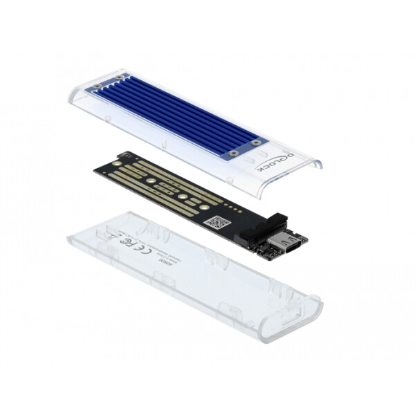 Delock Externes Gehäuse für M.2 NVMe PCIe SSD mit USB Type-C Buchse transparent, SSD-Gehäuse, M.2, M.2, 10 Gbit/s, USB Anschluss, Blau