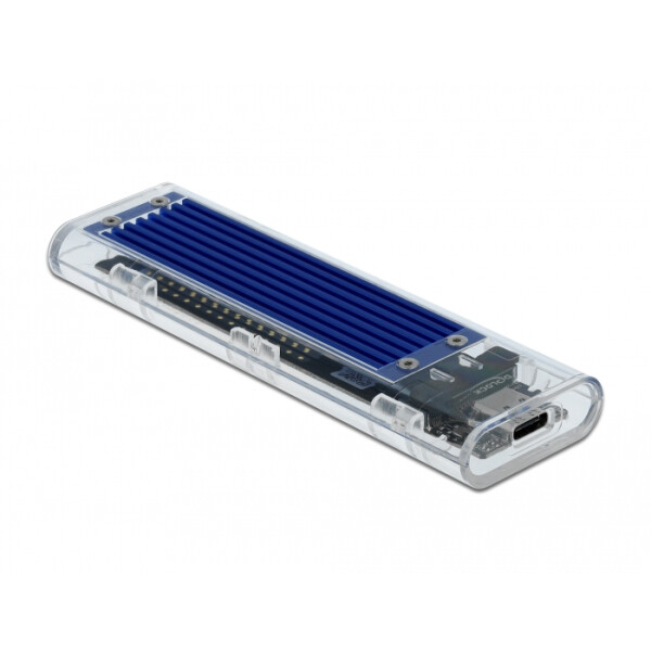 Delock Externes Gehäuse für M.2 NVMe PCIe SSD mit USB Type-C Buchse transparent, SSD-Gehäuse, M.2, M.2, 10 Gbit/s, USB Anschluss, Blau