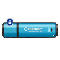 Kingston IronKey 512GB Vault Privacy 50 AES-256 verschlüsselter - FIPS 197 - 512 GB - USB Typ-A - 3.2 Gen 1 (3.1 Gen 1) - 310 MB/s - Kappe - Schwarz - Blau