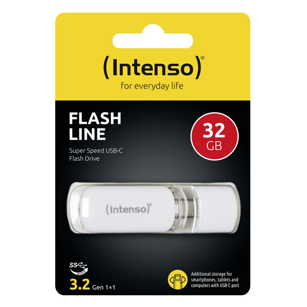 Intenso Flash Line, 32 GB, USB Typ-C, 3.2 Gen 1 (3.1 Gen 1), 70 MB/s, Kappe, Weiß