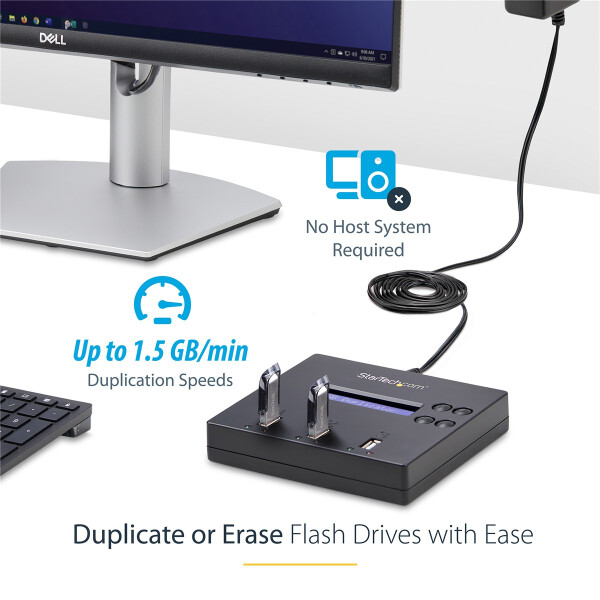 StarTech.com 1:2 USB Stick Klonstation und Löscher, Kopierer für mehrere USB Laufwerke, System and File und Sector-by-Sector Kopieren, 1,5 GB/min, 3-Pass Löschen, LCD Display, USB-Flash-Drive-Duplikator, 2 Kopien, USB 2.0, USB Typ-A, Kopieren, Löschen, Bl