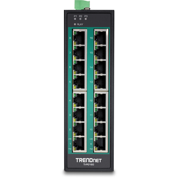 TRENDnet TI-PG160, Unmanaged, Gigabit Ethernet (10/100/1000), Vollduplex, Power over Ethernet (PoE), Wandmontage