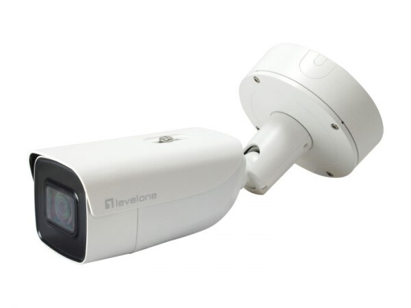 LevelOne Gemini Zoom IP Camera - 8-MP - H.265 - 802.3at - Poe - IR LEDs - Indoor/Outdoor - Two-Way Audio - IP-Sicherheitskamera - Innen & Außen - Kabelgebunden - Boden / Wand - Weiß - Bullet (shape)