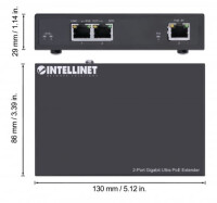Intellinet 2-Port Gigabit Ultra PoE-Extender, Verlängert PoE-Reichweite um 100 m, PoE-Strombudget 60 W, zwei PSE-Ports mit jeweils 30 W Ausgangsleistung, IEEE 802.3bt/at/af-konform, Metallgehäuse, Netzwerksender, 100 m, 6000 Mbit/s, Cat5e, 10,100,1000 Mbi
