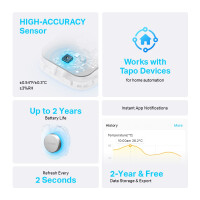 TP-LINK Tapo Intelligenter Temperatur- und Luftfeuchtigkeitssensor - CR2450 - 2 Jahr(e) - 46 mm - 12,3 mm - 46 mm - 66 mm