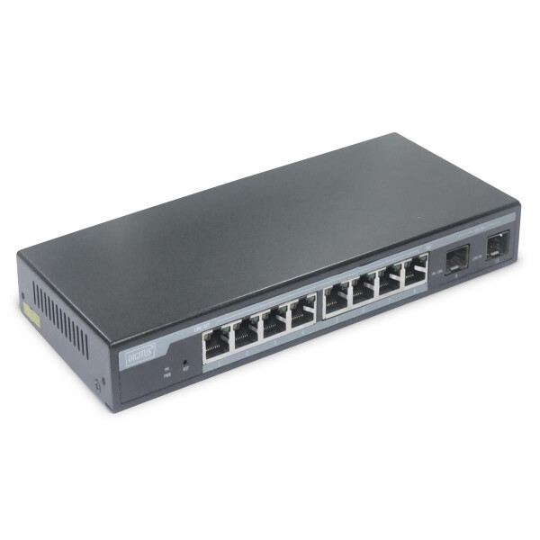 DIGITUS 8-Port Gigabit PoE Netzwerkswitch, Desktop, L2 managed, 2 Uplinkports, SFP, 86 W, af/at