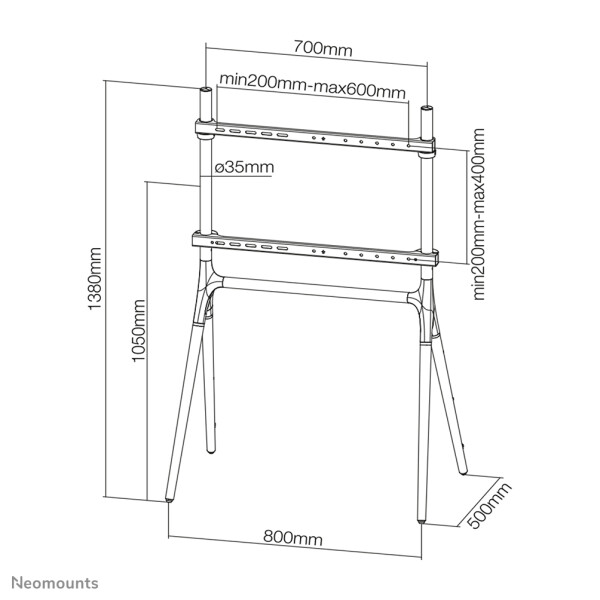 Neomounts Flachbild Ständer, 94 cm (37"), 177,8 cm (70"), 200 x 200 mm, 600 x 400 mm, Stahl, Weiß