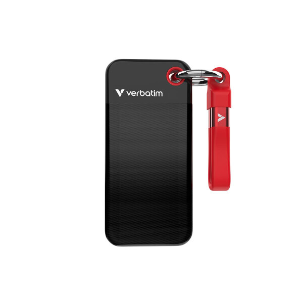 Verbatim Pocket SSD, 2 TB, USB Typ-C, 3.2 Gen 2 (3.1 Gen 2), 1000 MB/s, 10 Gbit/s, Schwarz, Rot