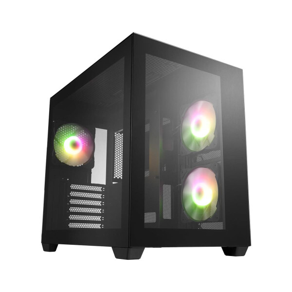 FSP CMT380, Midi Tower, PC, Schwarz, ATX, micro ATX, Mini-ITX, Glas, SPCC, Multi