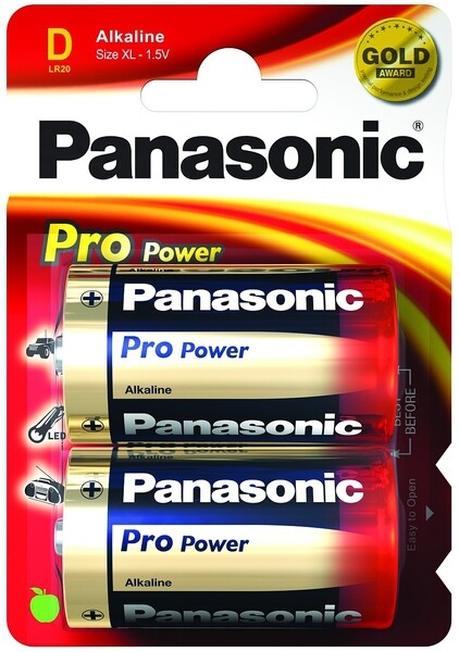 Panasonic 1x2 LR20PPG, Einwegbatterie, Alkali, 1,5 V, 2 Stück(e), Blau, Gold, Rot, 33,6 mm