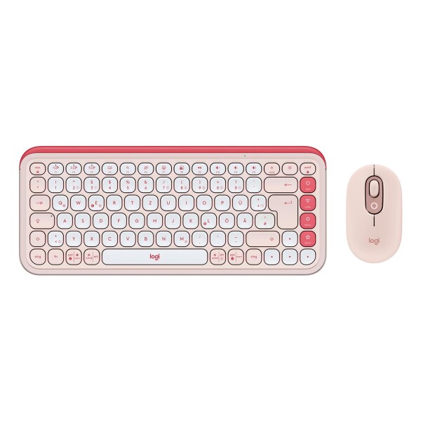 Logitech POP Icon Combo, Kabellos, Bluetooth, Scherenschalter, QWERTZ, Pink, Weiß, Maus enthalten