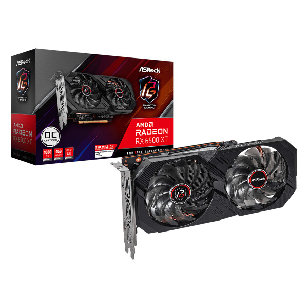 ASRock Phantom Gaming RX 6500 XT 4GB OC, Radeon RX 6500 XT, 4 GB, GDDR6, 64 Bit, 7680 x 4320 Pixel, PCI Express 4.0