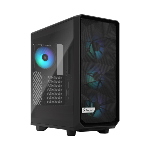 Fractal Design Meshify 2 Compact RGB, PC, Schwarz, ATX, micro ATX, Mini-ITX, Stahl, Gehärtetes Glas, Multi, Taschenlüfter