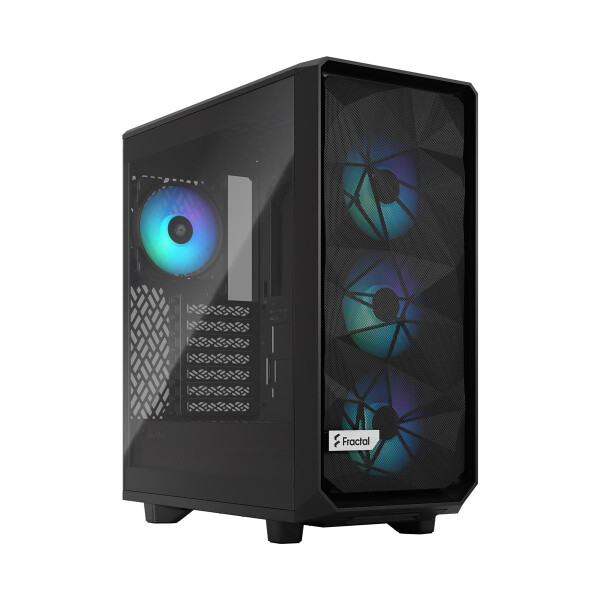 Fractal Design Meshify 2 Compact Lite, PC, Schwarz, ATX, micro ATX, Mini-ITX, Stahl, Gehärtetes Glas, Multi, Taschenlüfter