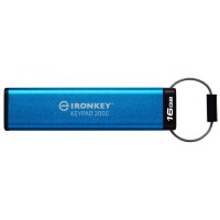 Kingston IronKey 16GB USB-C Keypad 200C, FIPS 140-3 Lvl 3 (ausstehend) AES256, 16 GB, USB Typ-C, 3.2 Gen 1 (3.1 Gen 1), 145 MB/s, Schutzhülle, Blau