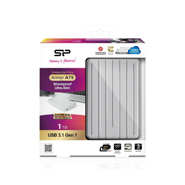 Silicon Power Armor A75, 1 TB, 2.5", 3.2 Gen 1 (3.1 Gen 1), Silber