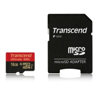 Transcend 16GB microSDHC Class 10 UHS-I (Ultimate) - 16 GB - MicroSDHC - Klasse 10 - MLC - 90 MB/s - Schwarz - Rot