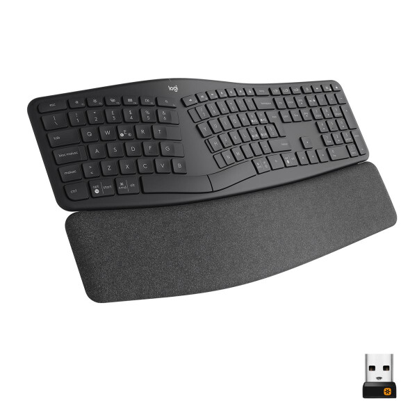 Logitech Ergo K860, Volle Größe (100%), Kabellos, RF Wireless + Bluetooth, Halbmechanischer Schlüsselschalter, Graphit