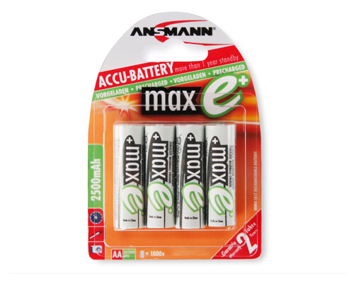 Ansmann 2500mAh AA maxE plus, AA, Nickel-Metallhydrid (NiMH), 1,2 V, 2500 mAh, 14,5 x 14,5 x 50,5 mm