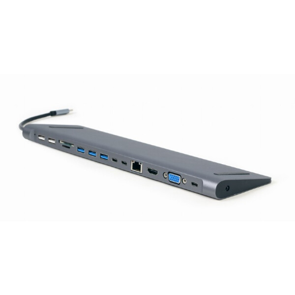 Gembird A-CM-COMBO9-01, USB 3.2 Gen 1 (3.1 Gen 1) Type-C, 60 W, 10,100,1000 Mbit/s, Grau, MicroSD (TransFlash), SD, 3.5mm, HDMI, RJ-45, USB 2.0, USB 3.2 Gen 1 (3.1 Gen 1) Type-A, USB Typ-C, VGA