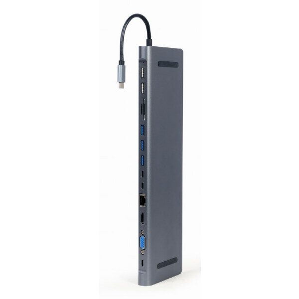 Gembird A-CM-COMBO9-01, USB 3.2 Gen 1 (3.1 Gen 1) Type-C, 60 W, 10,100,1000 Mbit/s, Grau, MicroSD (TransFlash), SD, 3.5mm, HDMI, RJ-45, USB 2.0, USB 3.2 Gen 1 (3.1 Gen 1) Type-A, USB Typ-C, VGA