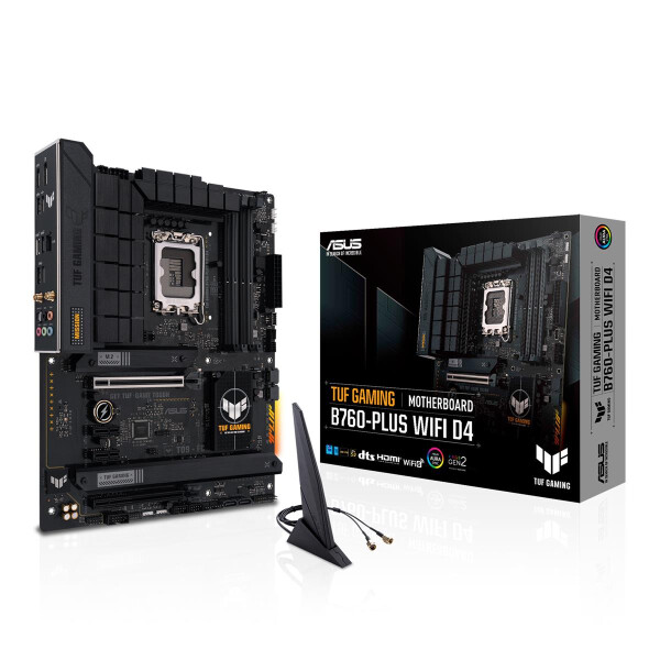 ASUS TUF GAMING B760-PLUS WIFI D4, Intel, LGA 1700, Intel® Celeron®, Intel® Core™ i3, Intel® Core™ i5, Intel® Core™ i7, Intel® Core™ i9,..., LGA 1700, DDR4-SDRAM, 192 GB