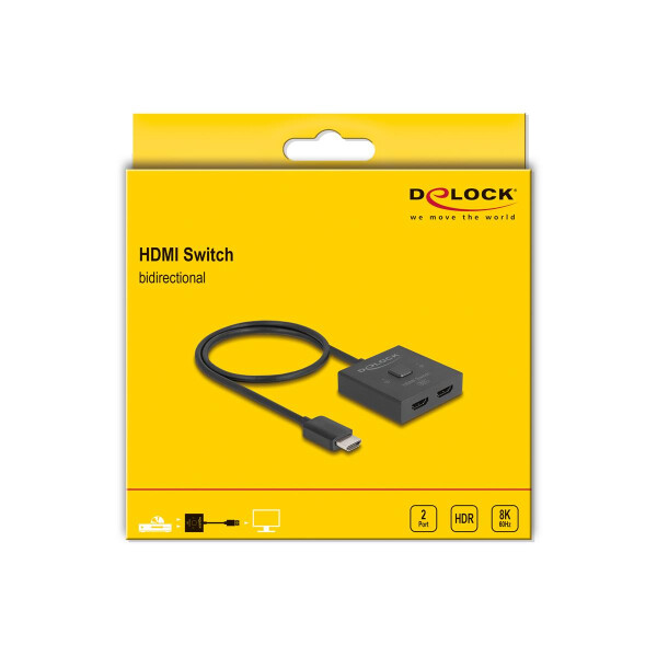 Delock HDMI Switch 2 auf 1 bidirektional 8K, HDMI, Kunststoff, Schwarz, 144 Hz, 3840 x 2160, 7680 x 4320, 7680 x 4320 Pixel