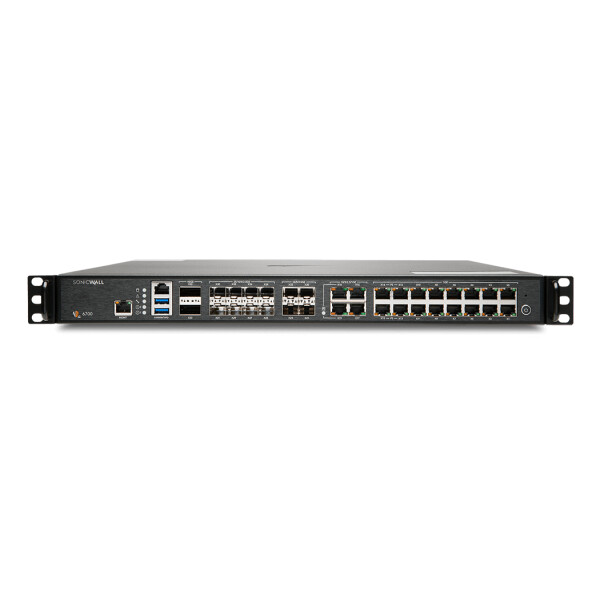 SonicWALL NSA 6700, 36 Gbit/s, 19 Gbit/s, 3DES, 128-bit AES, 192-bit AES, 256-bit AES, DES, MD5, SHA-1, TCP/IP, UDP, ICMP, HTTP, HTTPS, IPSec, ISAKMP/IKE, SNMP, DHCP, PPPoE, L2TP, PPTP, RADIUS, IEEE 802.3, BGP, BGP4, OSPF, RIP, RIP-1, RIP-2, 1U